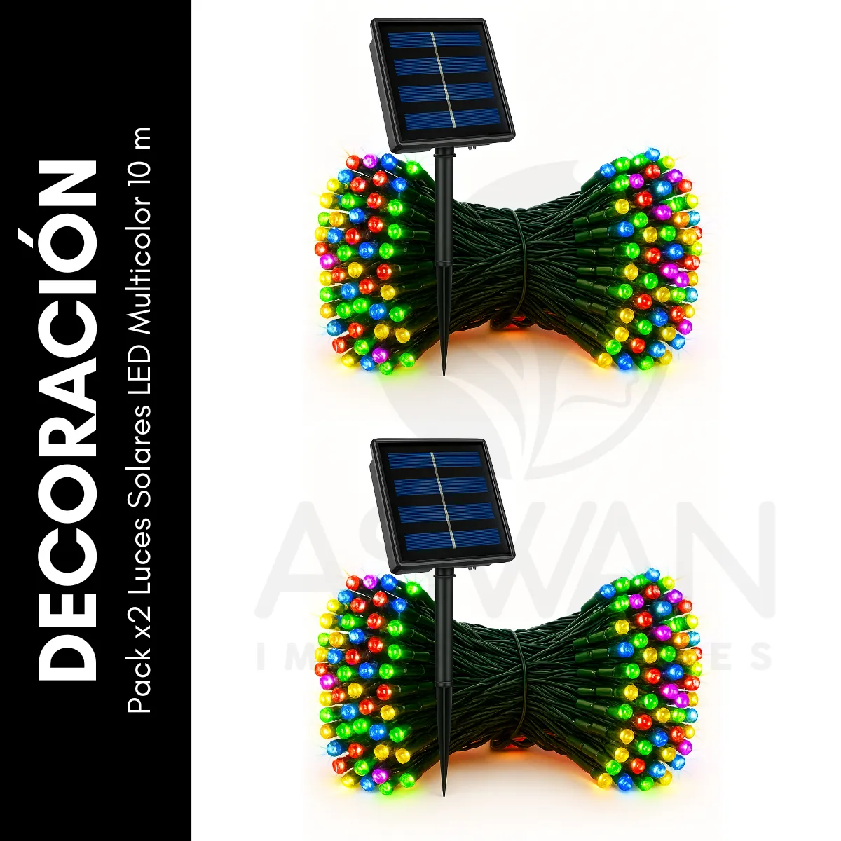 GENERICO - Pack x2 Luces Solares LED Multicolor 10 m