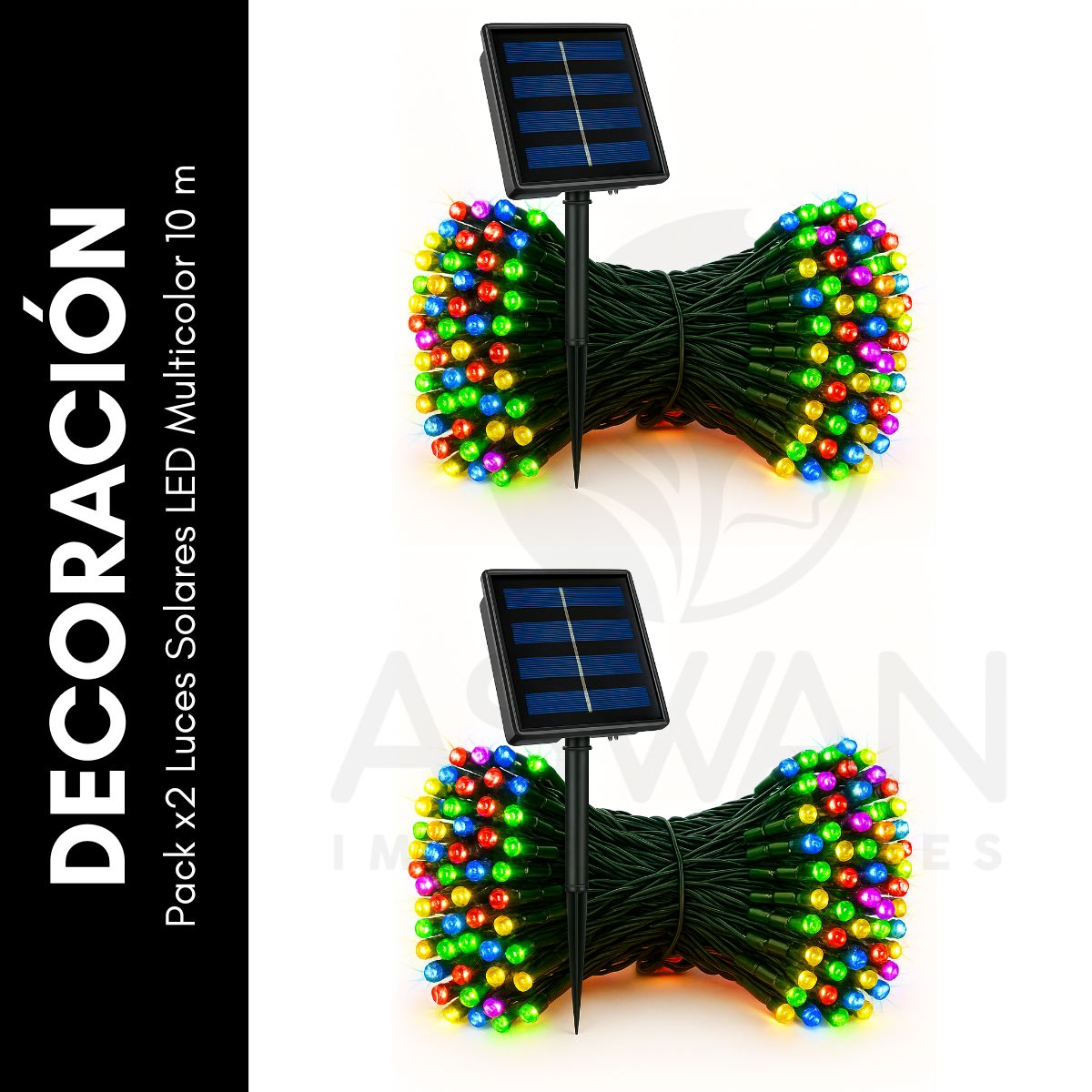 GENERICO - Pack x2 Luces Solares LED Multicolor 10 m