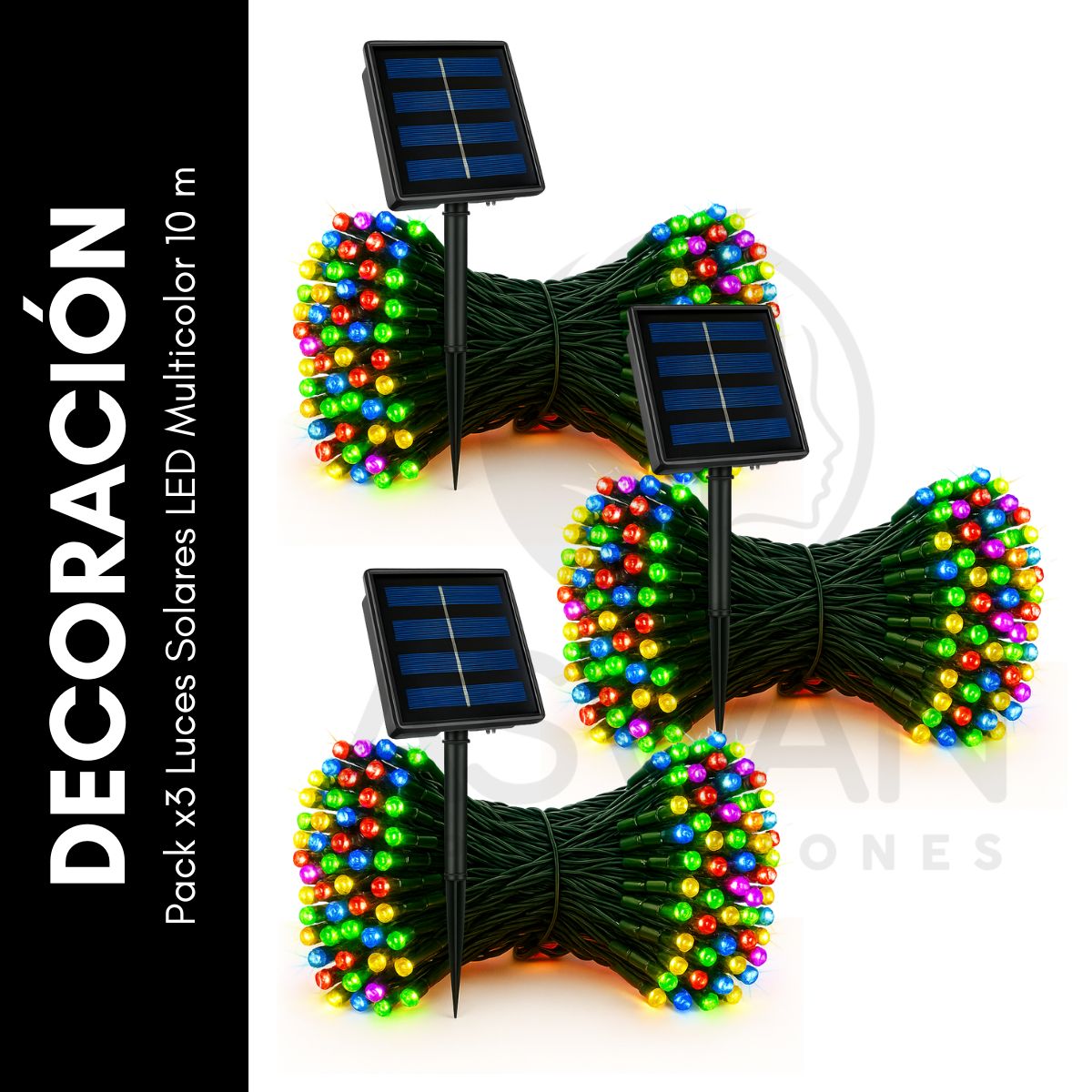 GENERICO - Pack x3 Luces Solares LED Multicolor 10 m