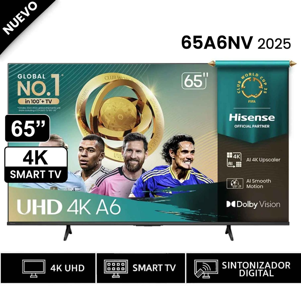 HISENSE - Televisor Hisense Led 65" Smart UHD 4K VIDAA 65A6NV 2025