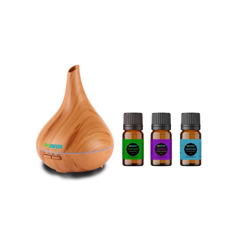 GENERICO - Humificador + Pack 3 Aceite Esencial Menta, Lavanda Y Eucalipto Biozenze