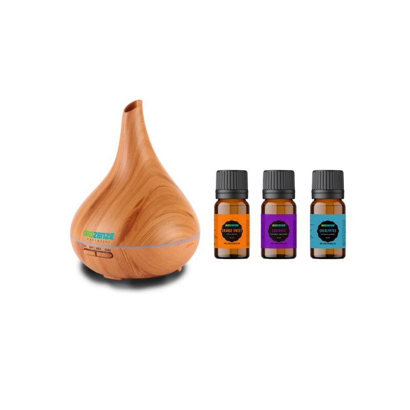 GENERICO - Humificador + Pack 3 Aceite Esencial Eucalipto, Lavanda, Naranja Biozenze