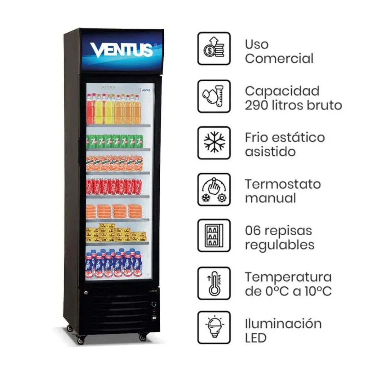 Ventus - Visicooler 290 Litros Monopuerta Negro Ventus LG-290LED