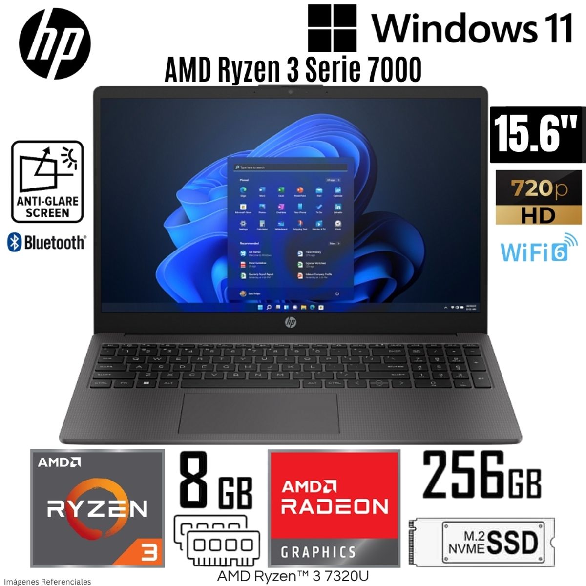 HP - Laptop HP 255 G10 AMD Ryzen 3 7320U 8GB RAM 256GB SSD 15.6"  HD - BF9X1AT