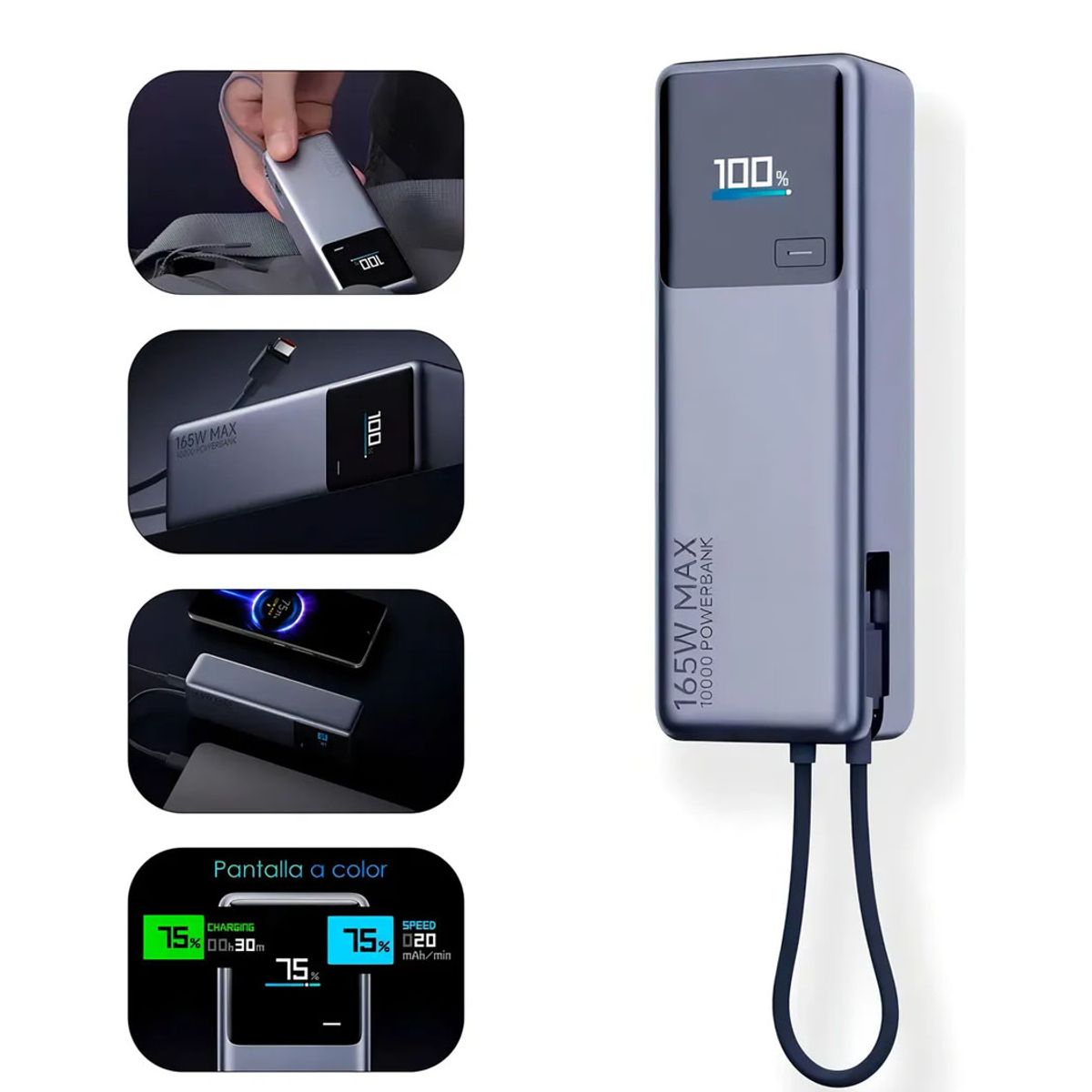 XIAOMI - Power Bank Xiaomi 10000 Mah 165W Cable Integrado para Celular y Tablet