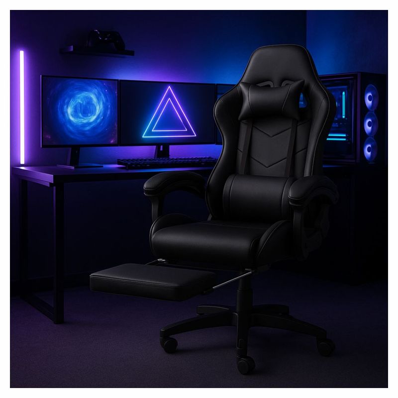 XION - Silla Gamer Xion Ergonómica Cojínes Ajustables Posapiés 135° Negro