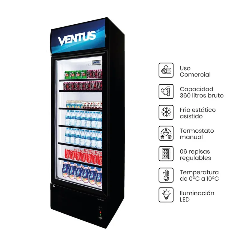 VENTUS - Visicooler 360 Litros Monopuerta Negro Ventus LG-360LED