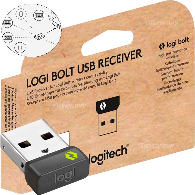 LOGITECH - Receptor Logitech Logi Bolt USB – Conecta Hasta 6 dispositivos