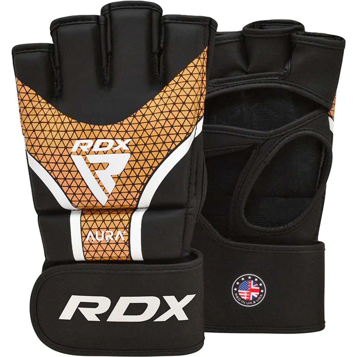 RDX - Guantes de MMA para Entrenamiento y Grappling Aura Plus T17 Dorado - L