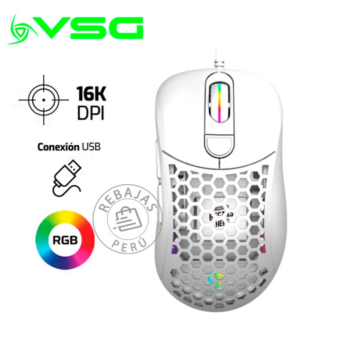 VSG - Mouse VSG Aquila Air White 16,000 DPI RGB Ligero 60g Ultra Preciso