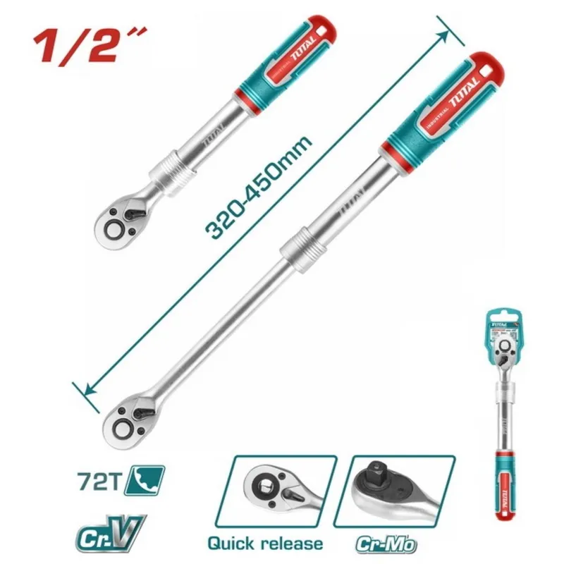 TOTAL TOOLS - LLAVE RATCHET MEDIA PULGADA  EXTENDIBLE INDUSTRIAL TOTAL -THT106128L