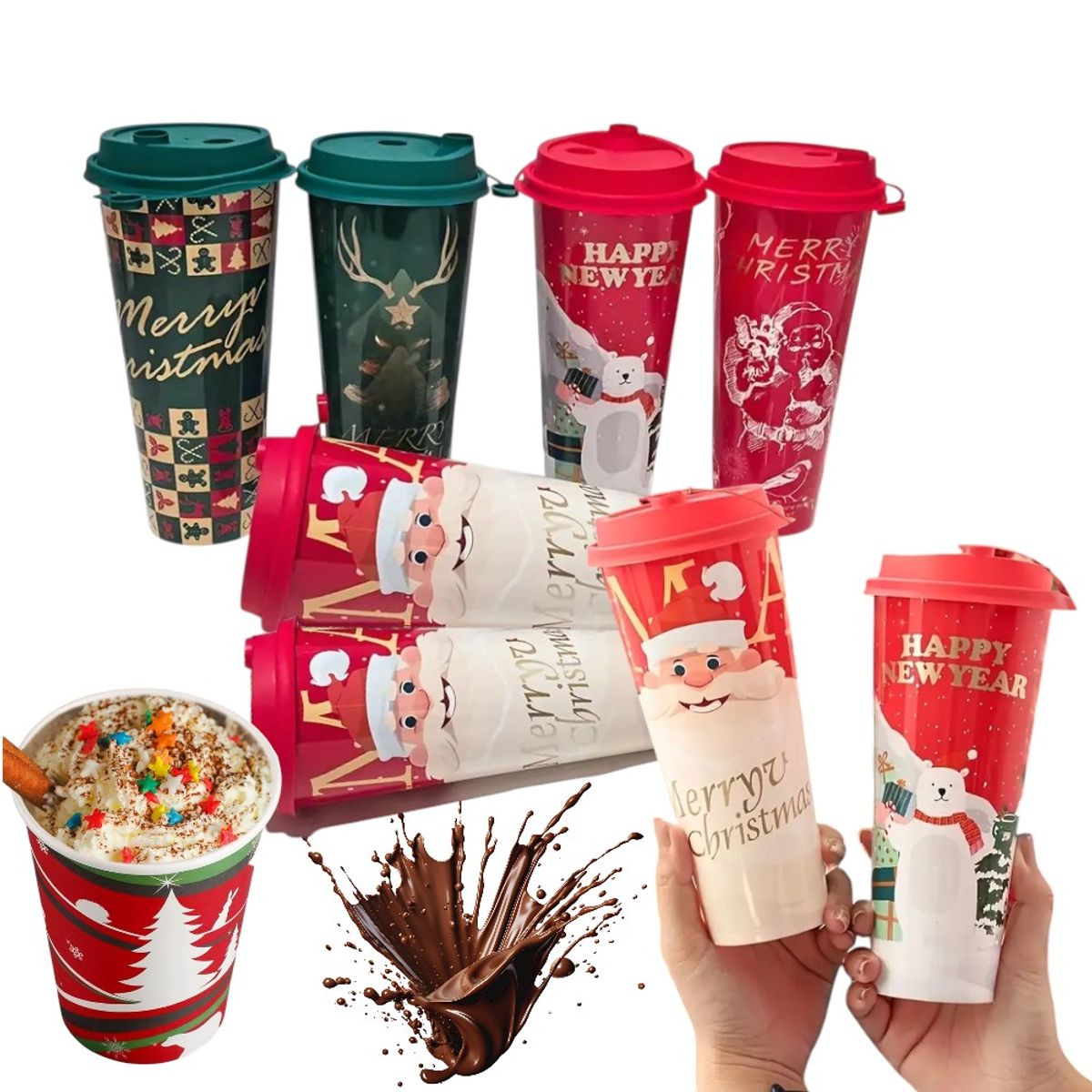 GENERICO - Set de 6 Vasos Navideños chocolatada 500ml