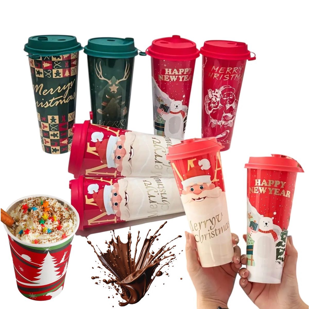 GENERICO - Set de 6 Vasos Navideños chocolatada 500ml