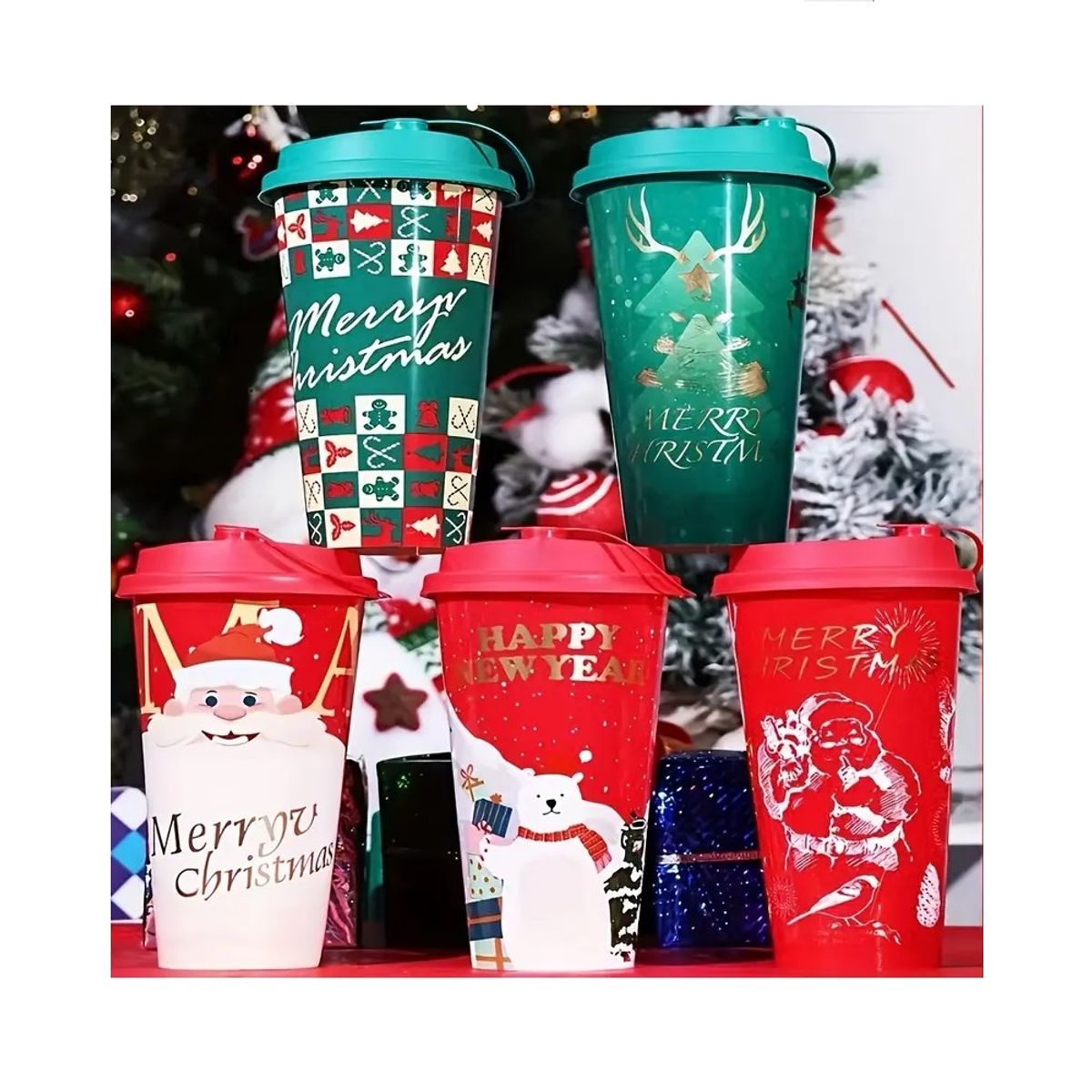 GENERICO - Set de 6 Vasos Navideños chocolatada 500ml