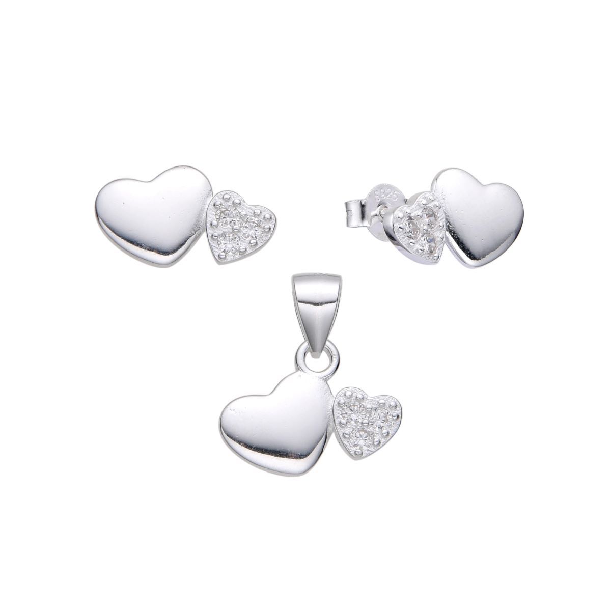 SANTORAL - Juego Corazones Brillos - Plata