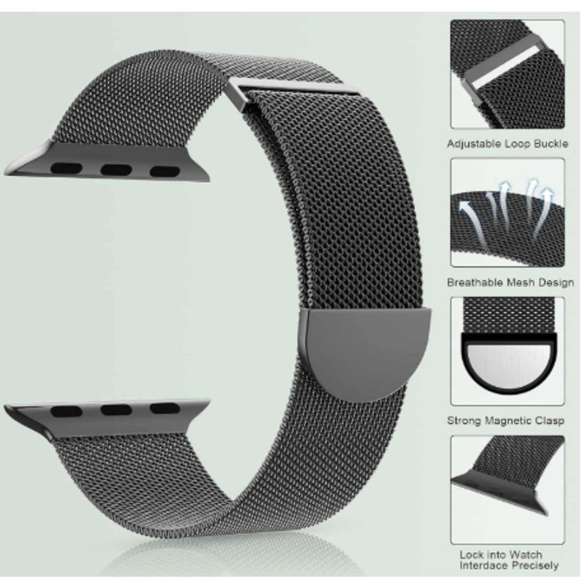 GENERICO - Correa Metal Tejido Imantado para Apple Watch 42mm - NEGRO