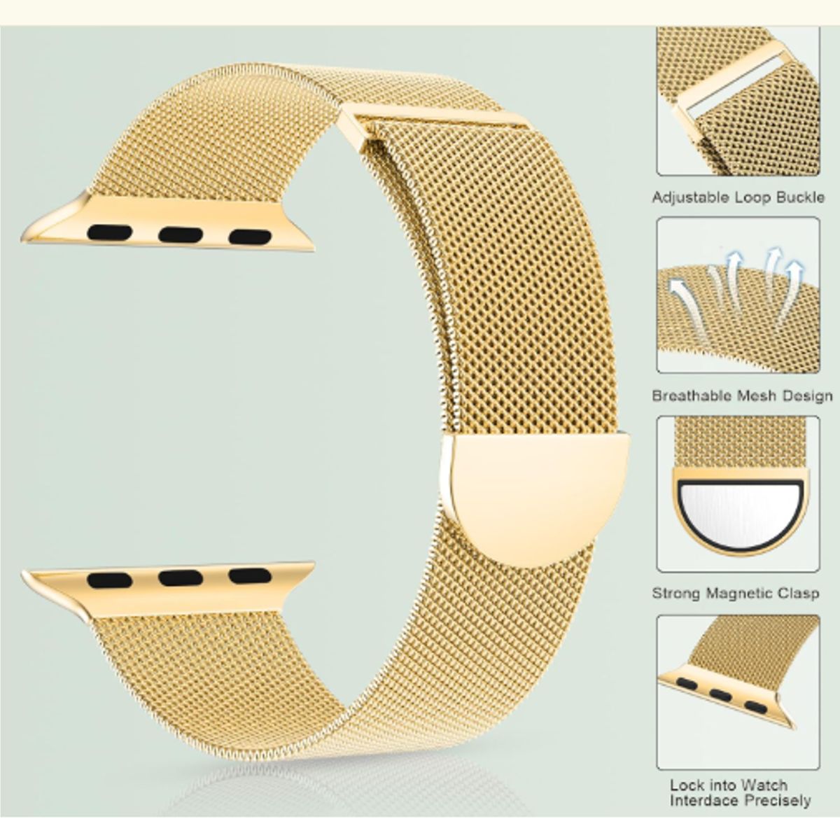 GENERICO - Correa Metal Tejido Imantado para Apple Watch 40mm - DORADO