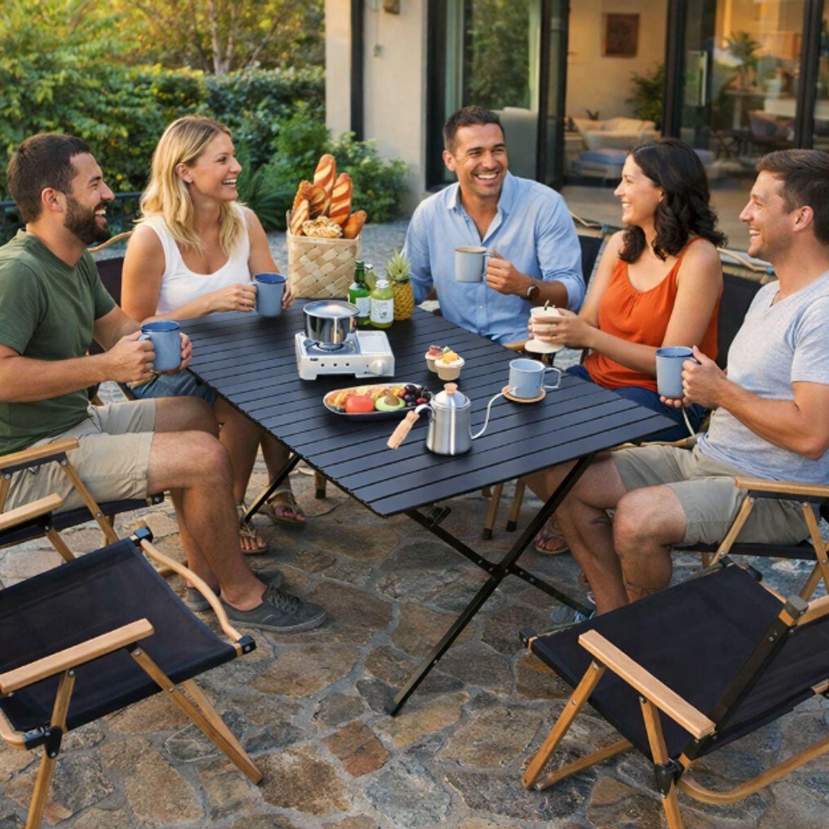 GENERICO - JUEGO DE MESA CON 6 SILLAS JARDIN TERRAZA CAMPING PATIO PLAYA PLEGABLE