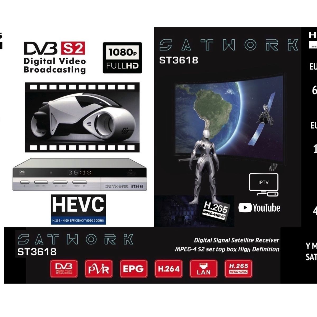 RST - DECODIFICADOR SATELITAL FTA SATWORK ST3618 H265 CANALES DE TV Y RADIO