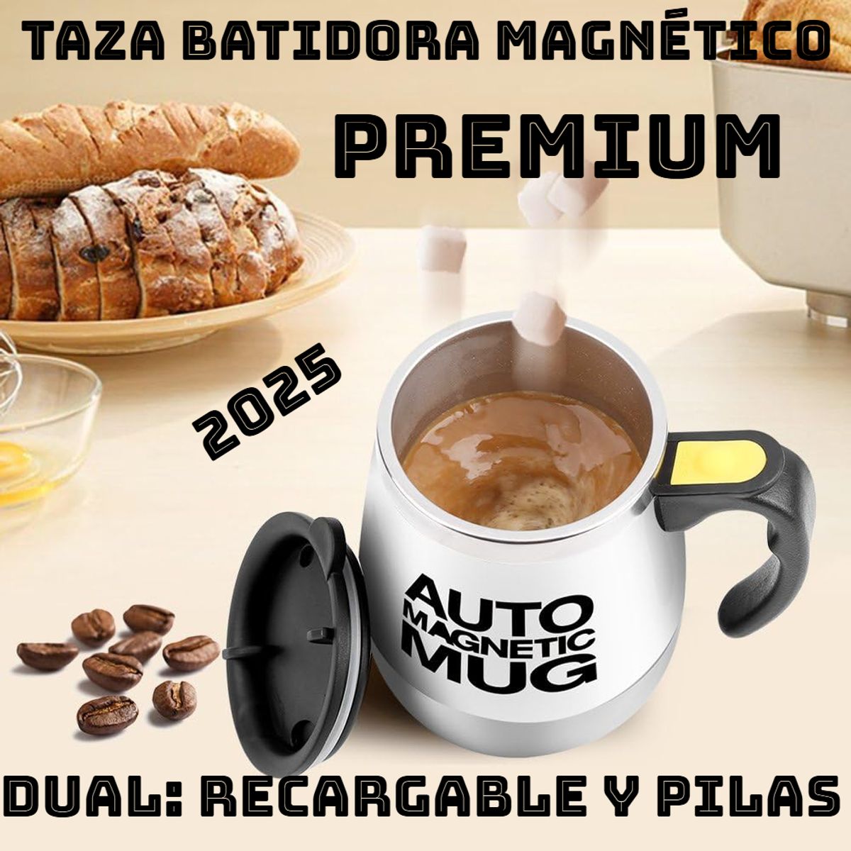 GENERICO - TAZA BATIDORA AUTOMÁTICA RECARGABLE MAGNÉTICO DUAL BLANCO