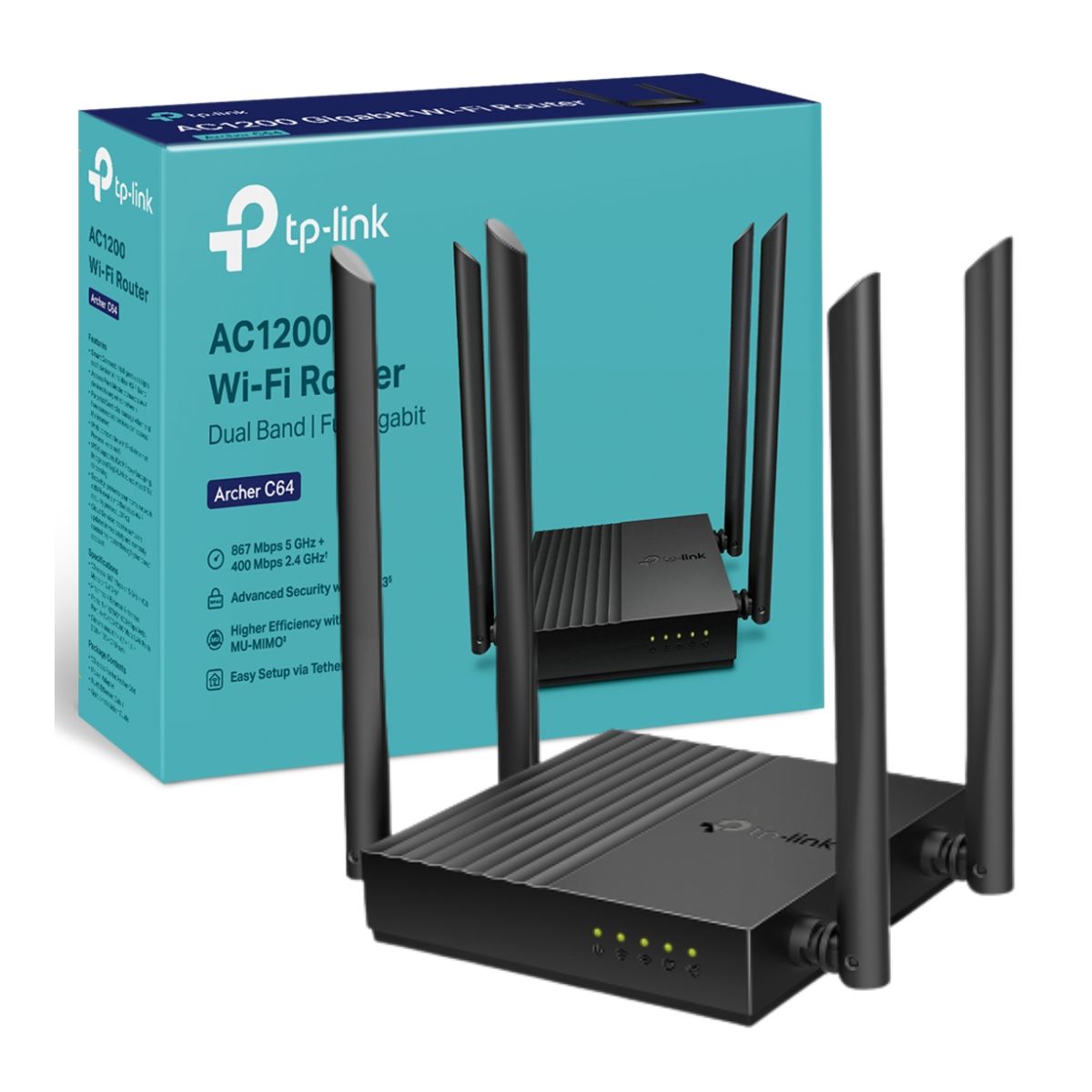 TP LINK - Router TP-Link Archer C64 AC1200 Dual Band Gigabit WiFi