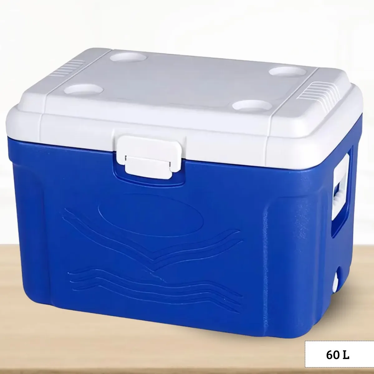 Cooler rectangular Azul con Dos Asa Lateral 60 Litros, marca Ichimatsu - Foto Principal