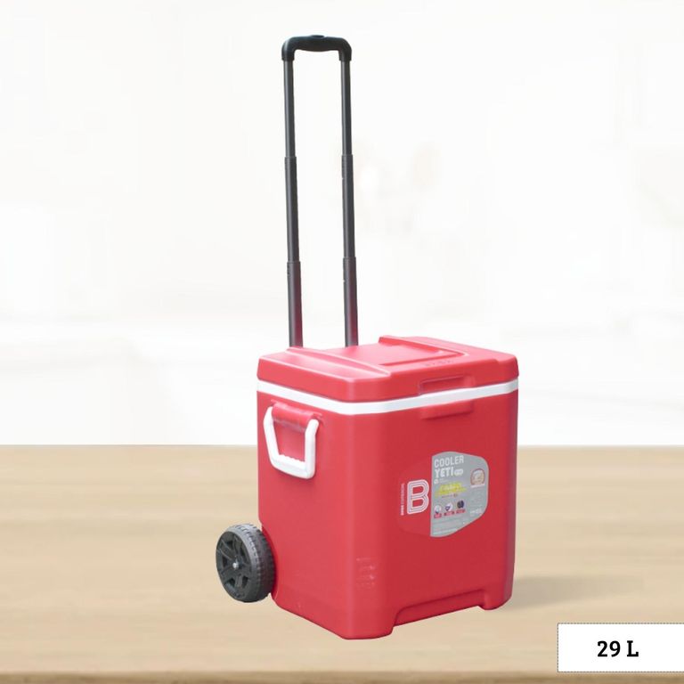 Cooler rectangular Rojo con Rudas y Asa Yeti Basa 29 Litros | Sodimac Perú
