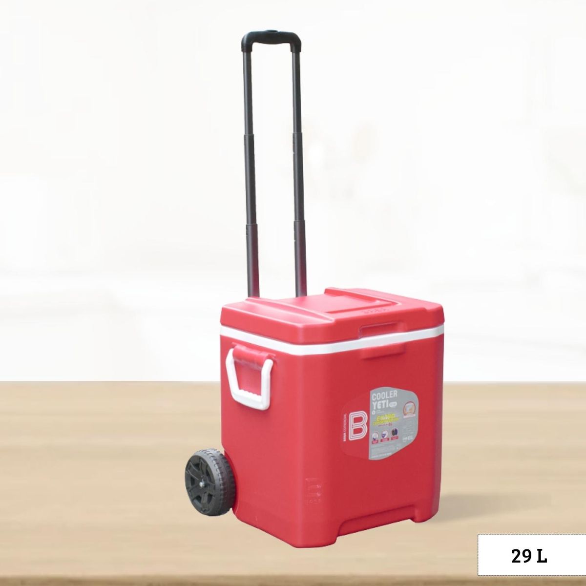 BASA - Cooler rectangular Rojo con Rudas y Asa Yeti Basa 29 Litros
