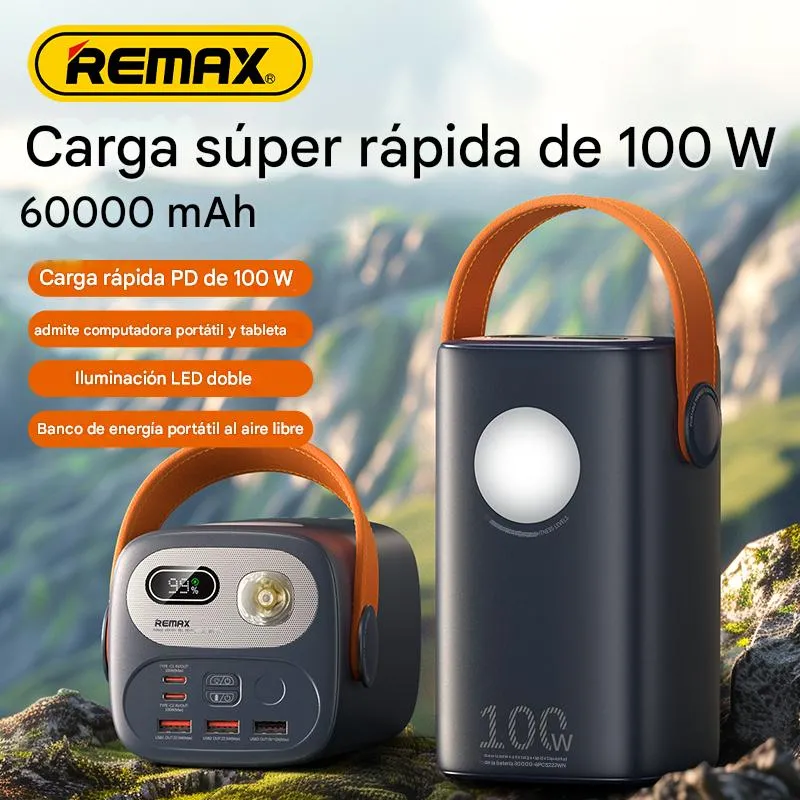 REMAX - Power Bank 60000mAh 100W Carga Rapida Laptop Celular + CABLE 2M  C-C 100W REMAX