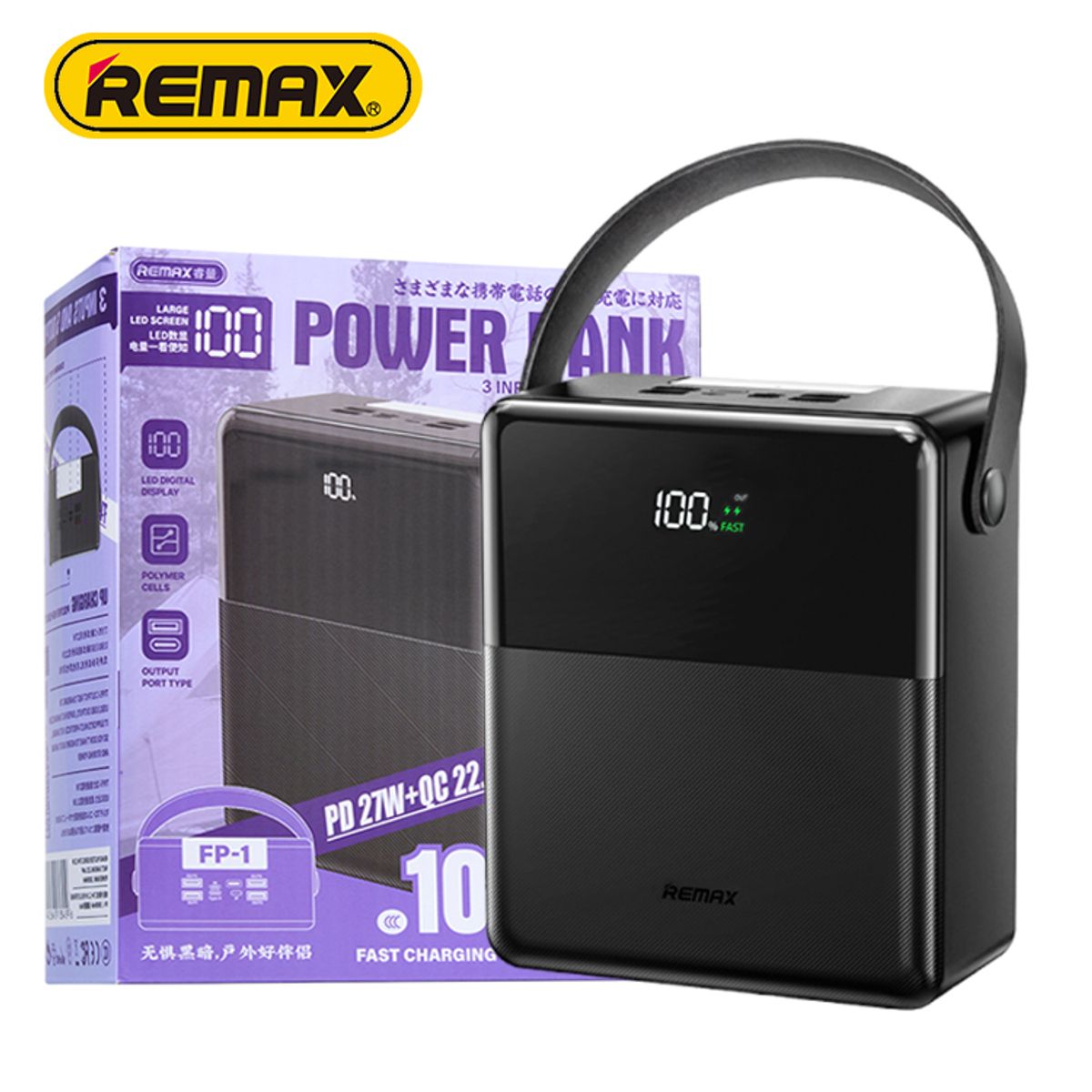 REMAX - Power Bank  FP-1 de 100000mAh,carga rápida 22,5 W PD 27W QC