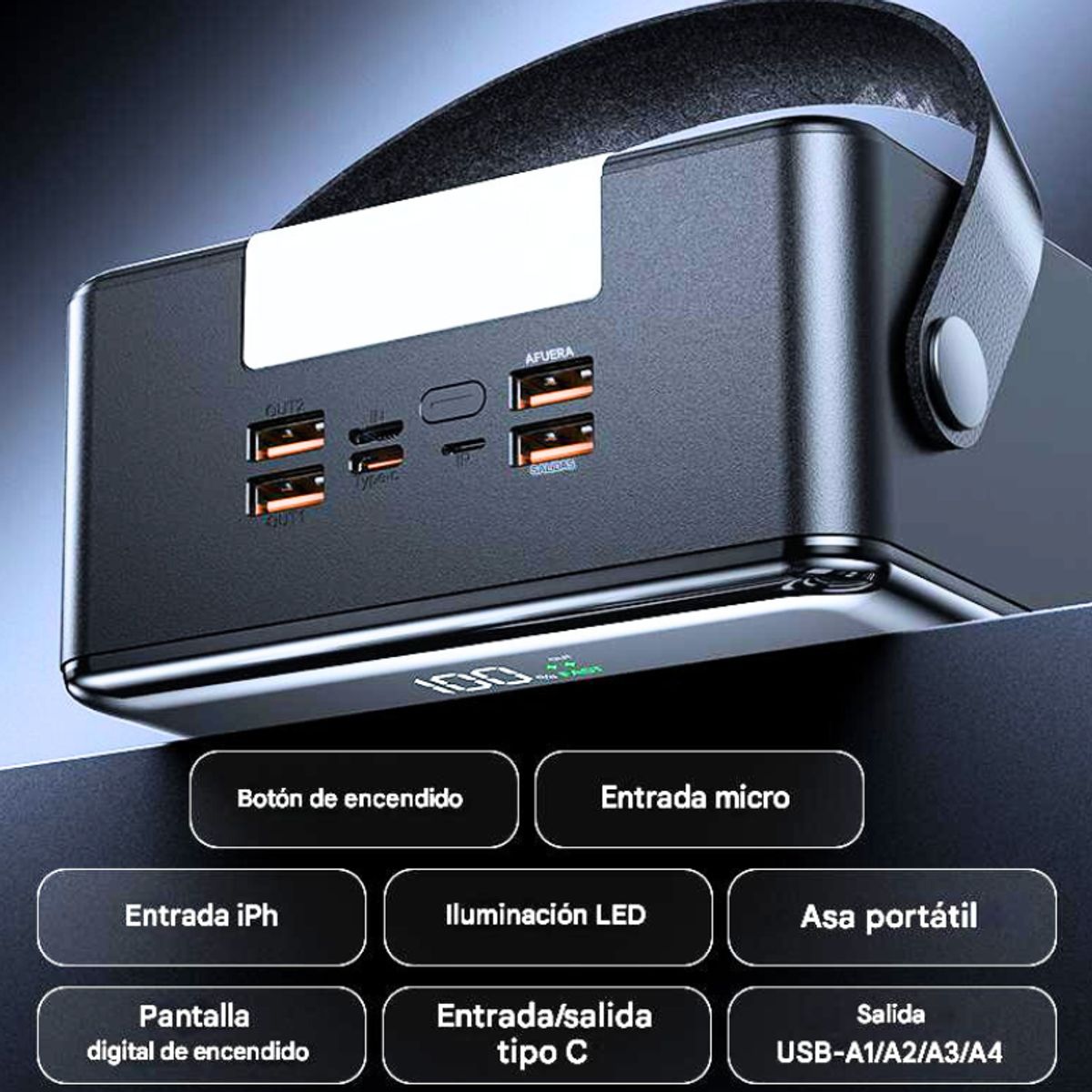 REMAX - Power Bank  FP-1 de 100000mAh,carga rápida 22,5 W PD 27W QC