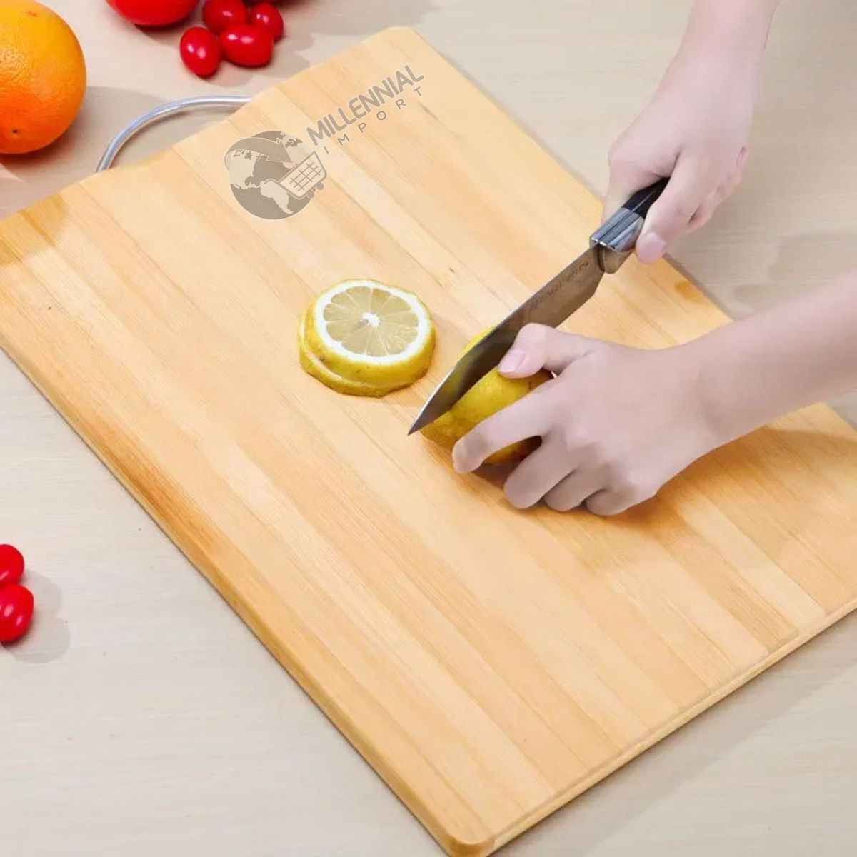 GENERICO - Tabla de Picar de Bambú Natural con Asa Resistente GRANDE