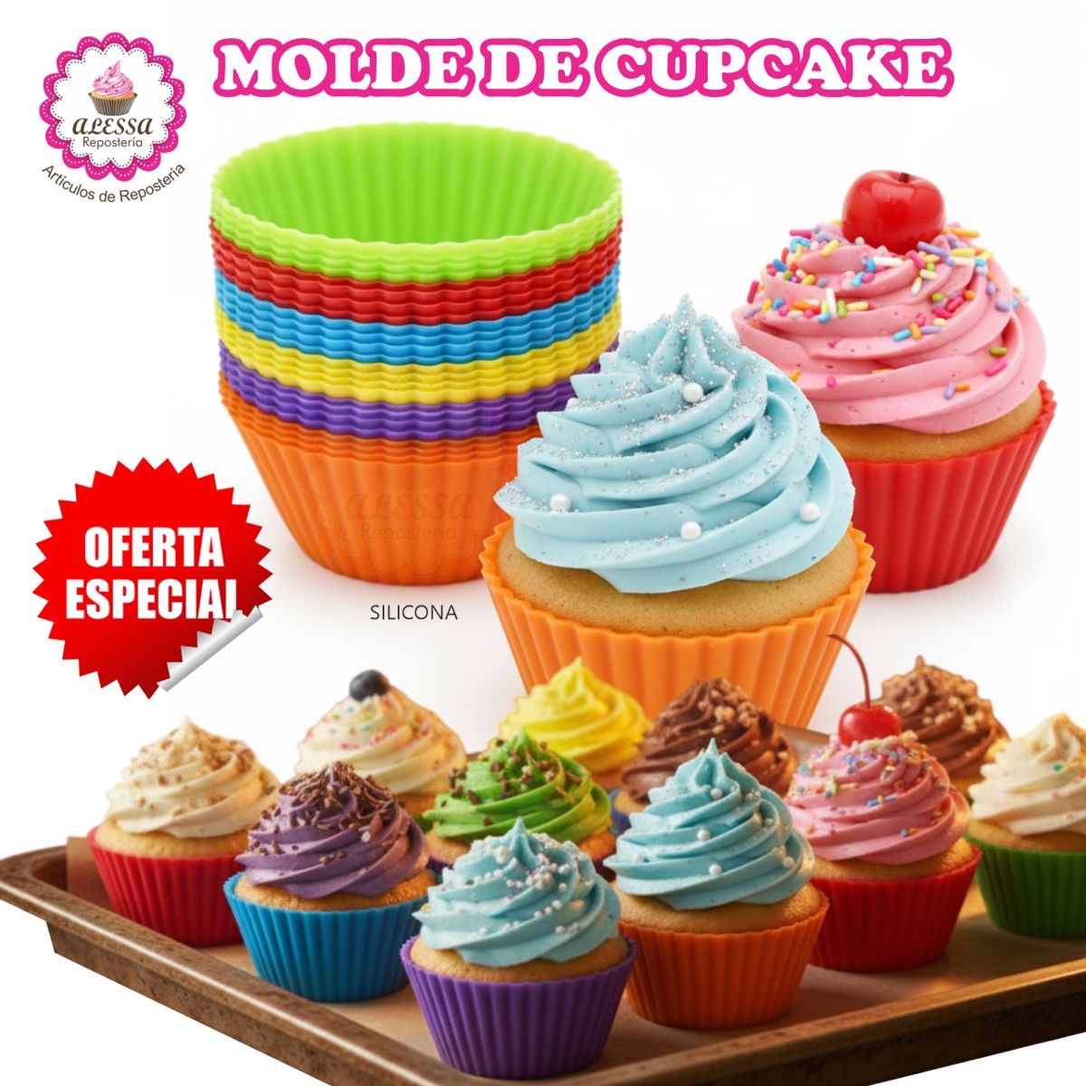 GENERICO - 12 Moldes de Cupcake de Silicona N° 7 Antiadherentes y Reutilizables