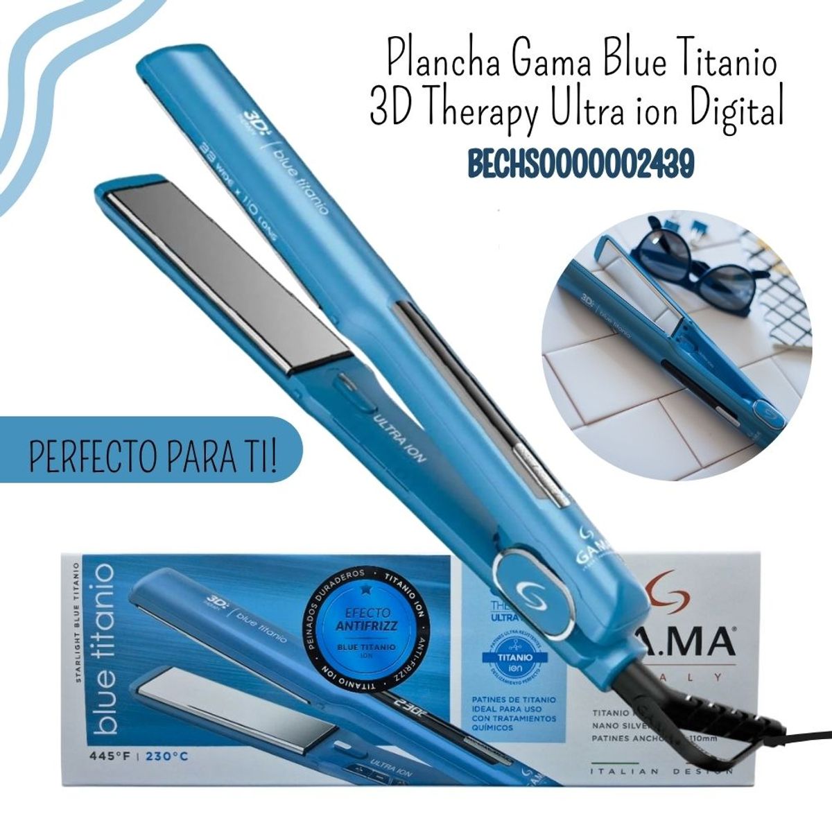 GAMA - Plancha Alisadora Gama Blue Titanio 3D Therapy Ultra ion - Digital