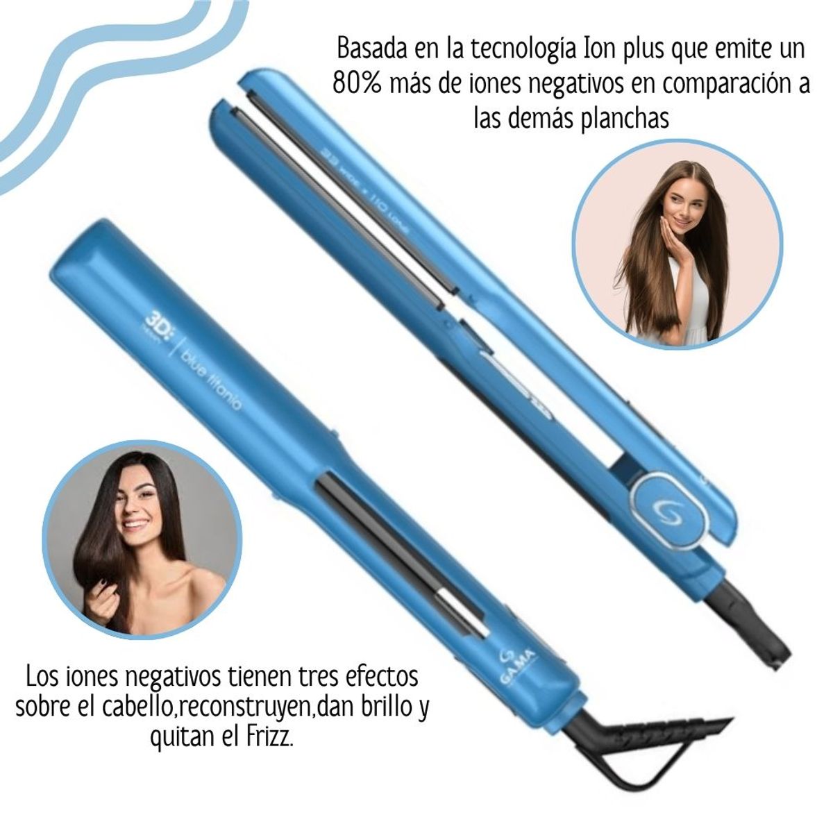 GAMA - Plancha Alisadora Gama Blue Titanio 3D Therapy Ultra ion - Digital
