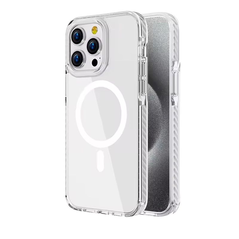 GENERICO - CaseFunda protectora magnética transparente para Iphone 15 pro-Blanco