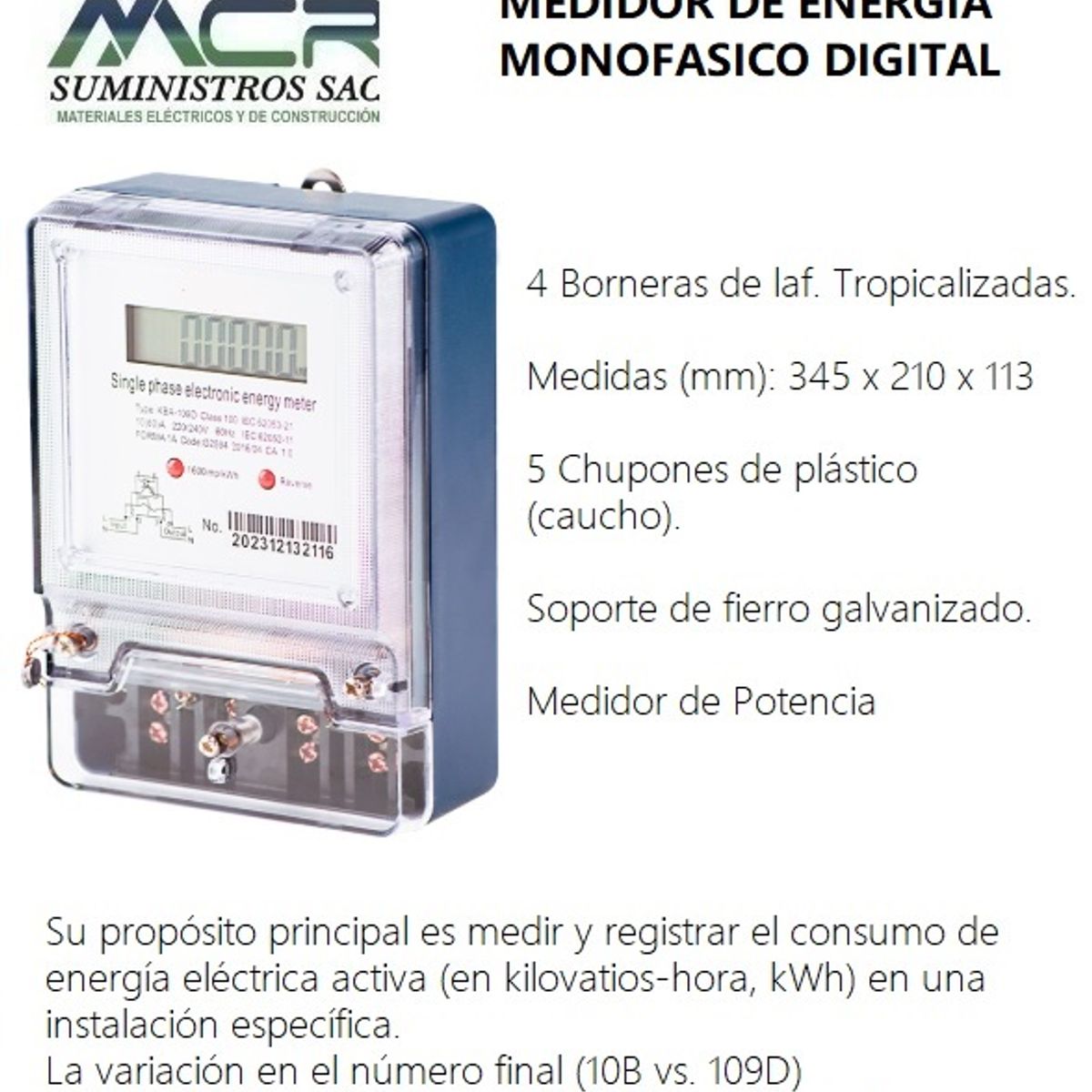 GENERICO - MEDIDOR DE ENERGIA ACTIVA MONOFASICO, 2 HILOS (DIGITAL).