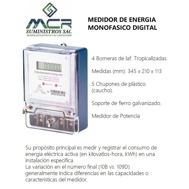 GENERICO - MEDIDOR DE ENERGIA ACTIVA MONOFASICO, 2 HILOS (DIGITAL).