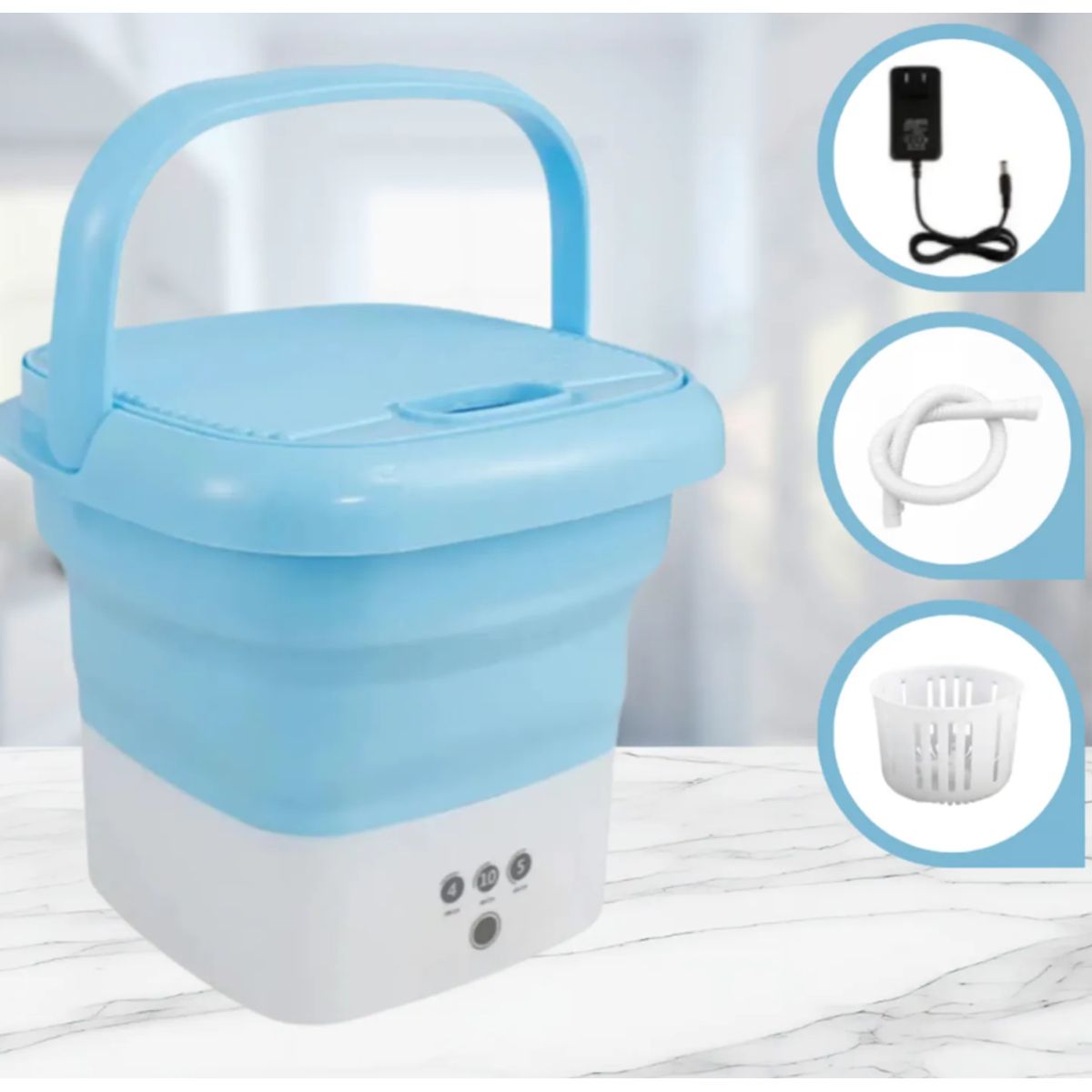 GENERICO - Mini Lavadora Plegable Centrifugado - Celeste
