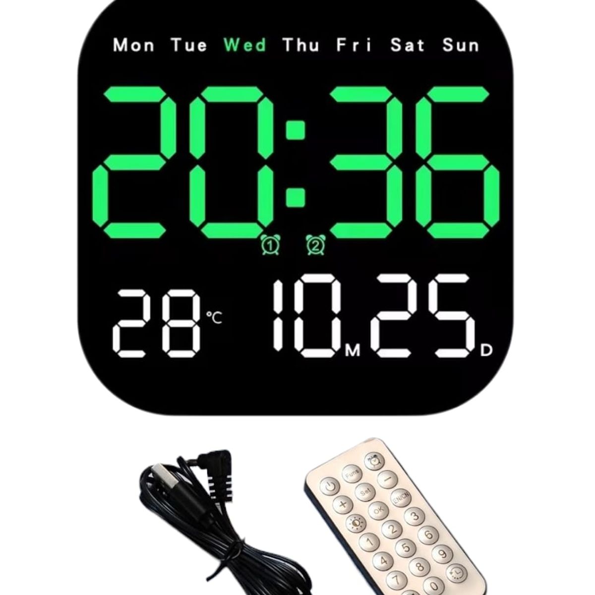 GENERICO - Reloj Calendario Digital de Pared - Verde