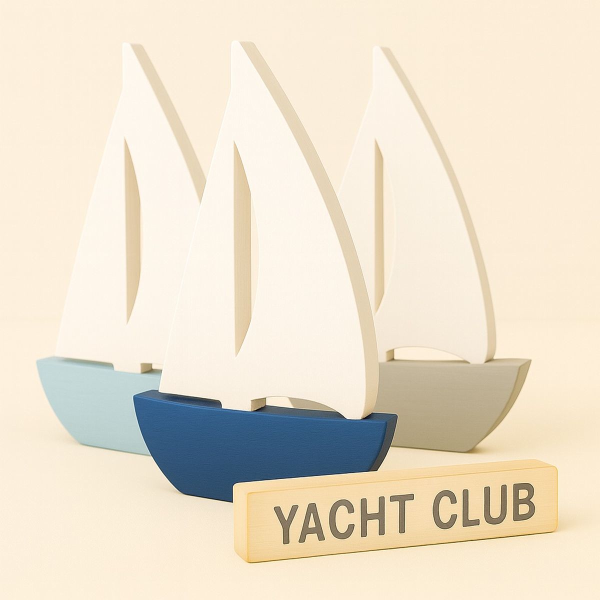 BOSQUE INVERNAL DECORACION ECO ALTERNATIVA - Set de barquitos de madera YACHT CLUB