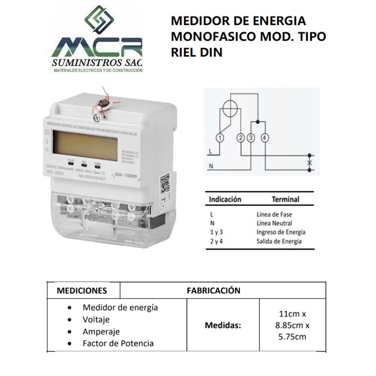 GENERICO - MEDIDOR DE ENERGIA ACTICA MONOFASICO MOD TIPO RIEL DIN