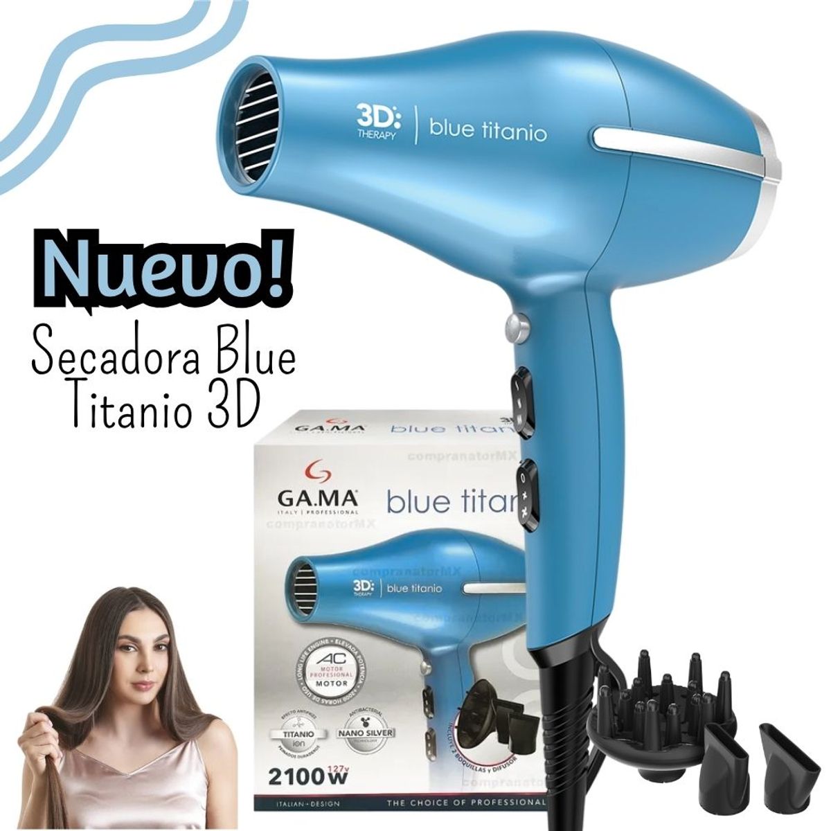 GAMA - Secadora Gama Blue Titanio 3D Therapy Anti-Frizz