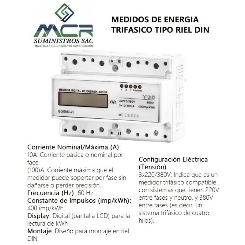 GENERICO - MEDIDOR DE ENERGIA ACTIVA TRIFASICO MOD TIPO RIEL DIN