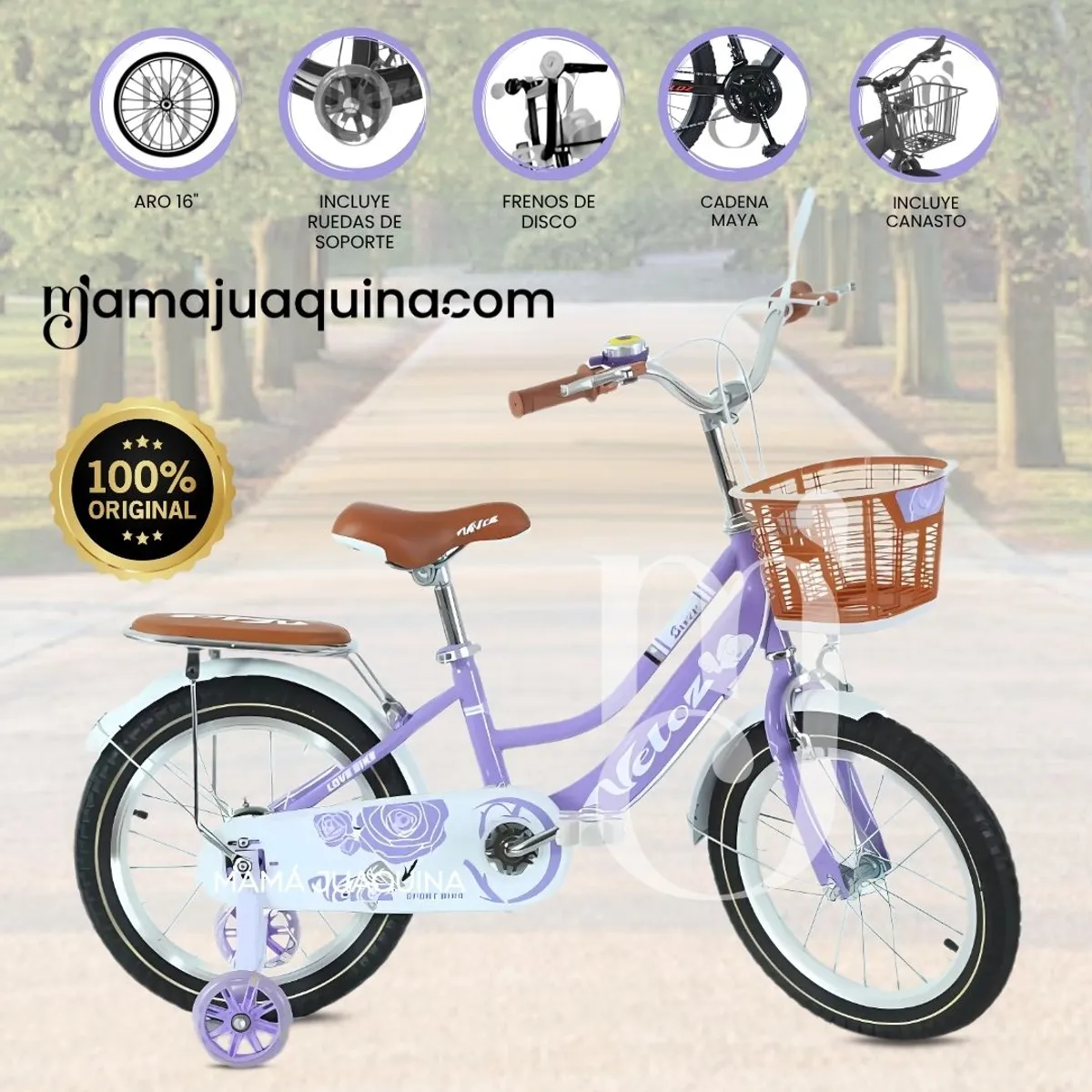 VELOX - Bicicleta Campera Aro 16  «COQUETTE» Morado