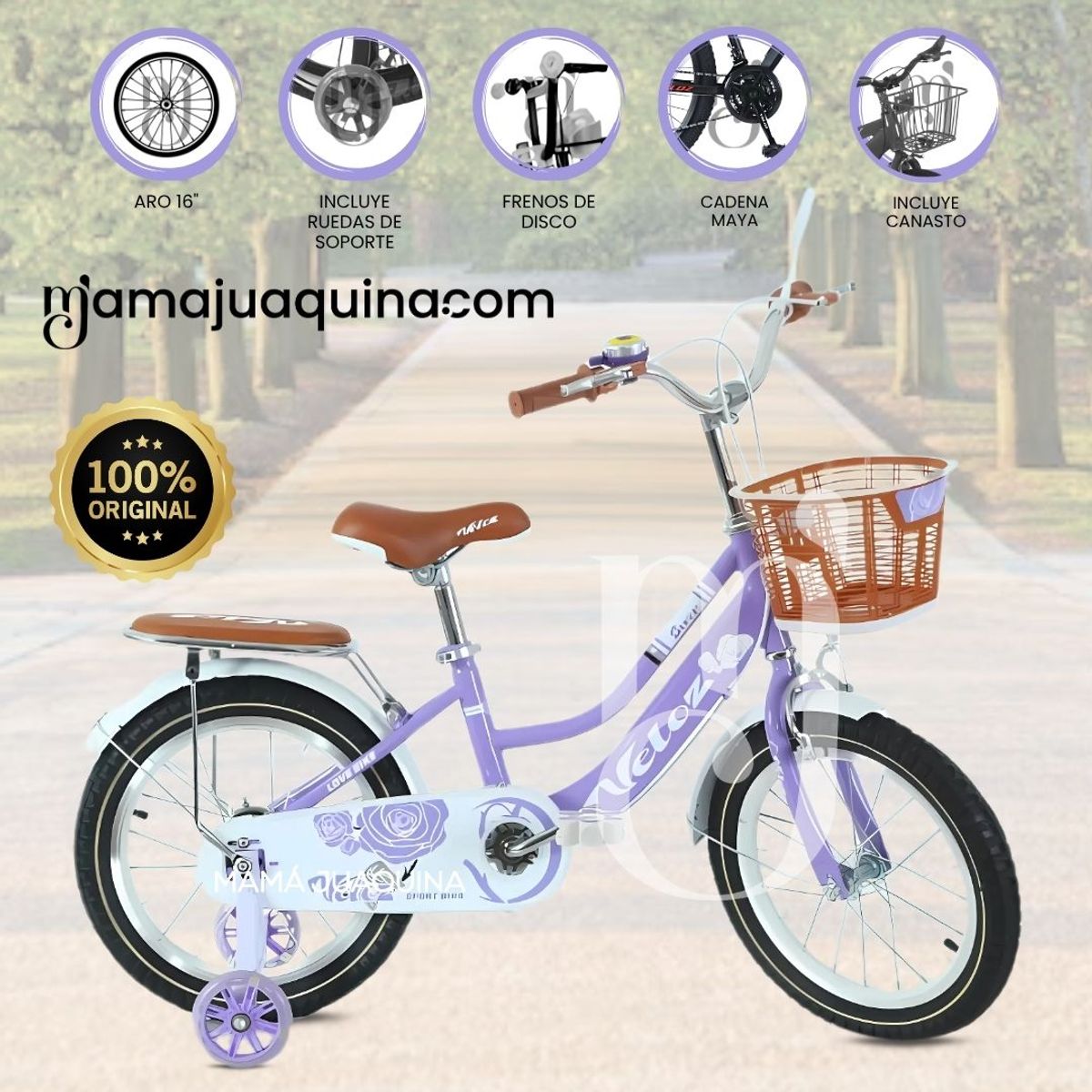VELOX - Bicicleta Campera Aro 16  «COQUETTE» Morado