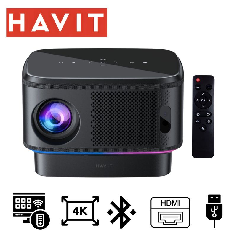 HAVIT - Proyector Havit PJ300 PRO 4k, 550 Ansi Lumens  Android TV 9.0,  Negro