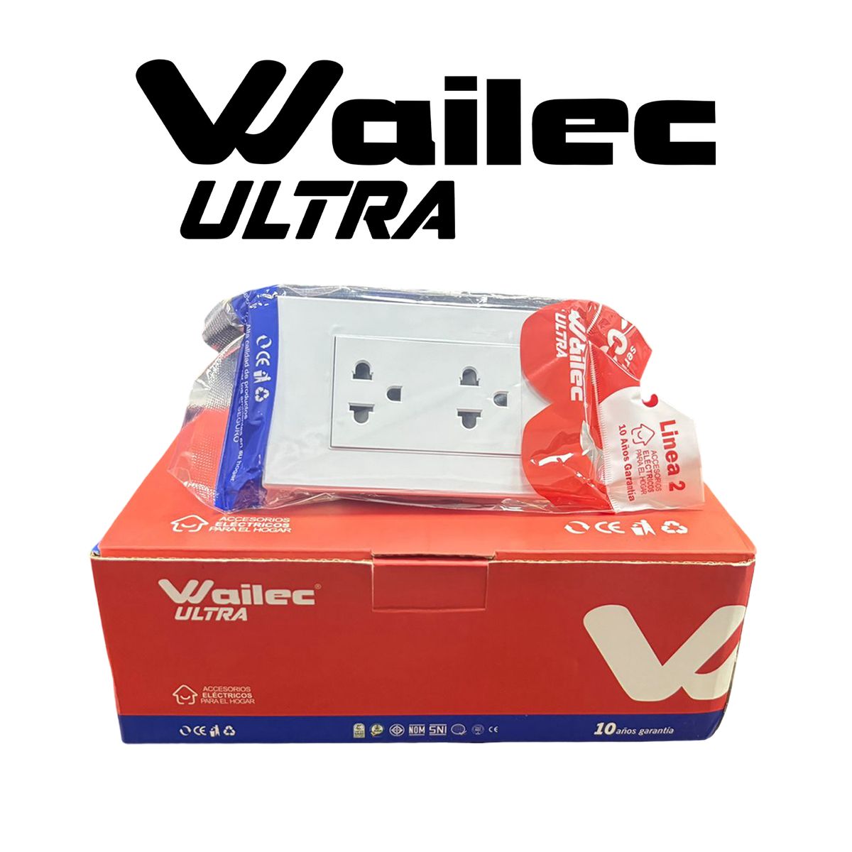 WAILEC - PACK X 10UND  TOMACORRIENTE DOBLE CON LINEA A TIERRA WAILEC