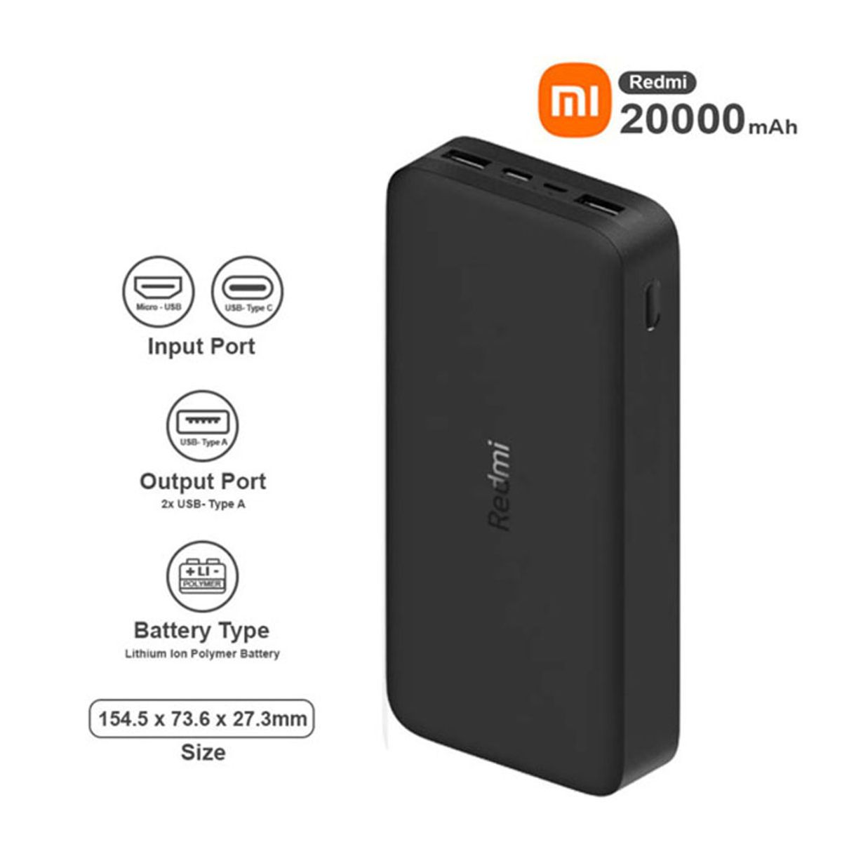 XIAOMI - Smartwatch Redmi Watch 5 Active Black + Power Bank 20000 mAh 18W