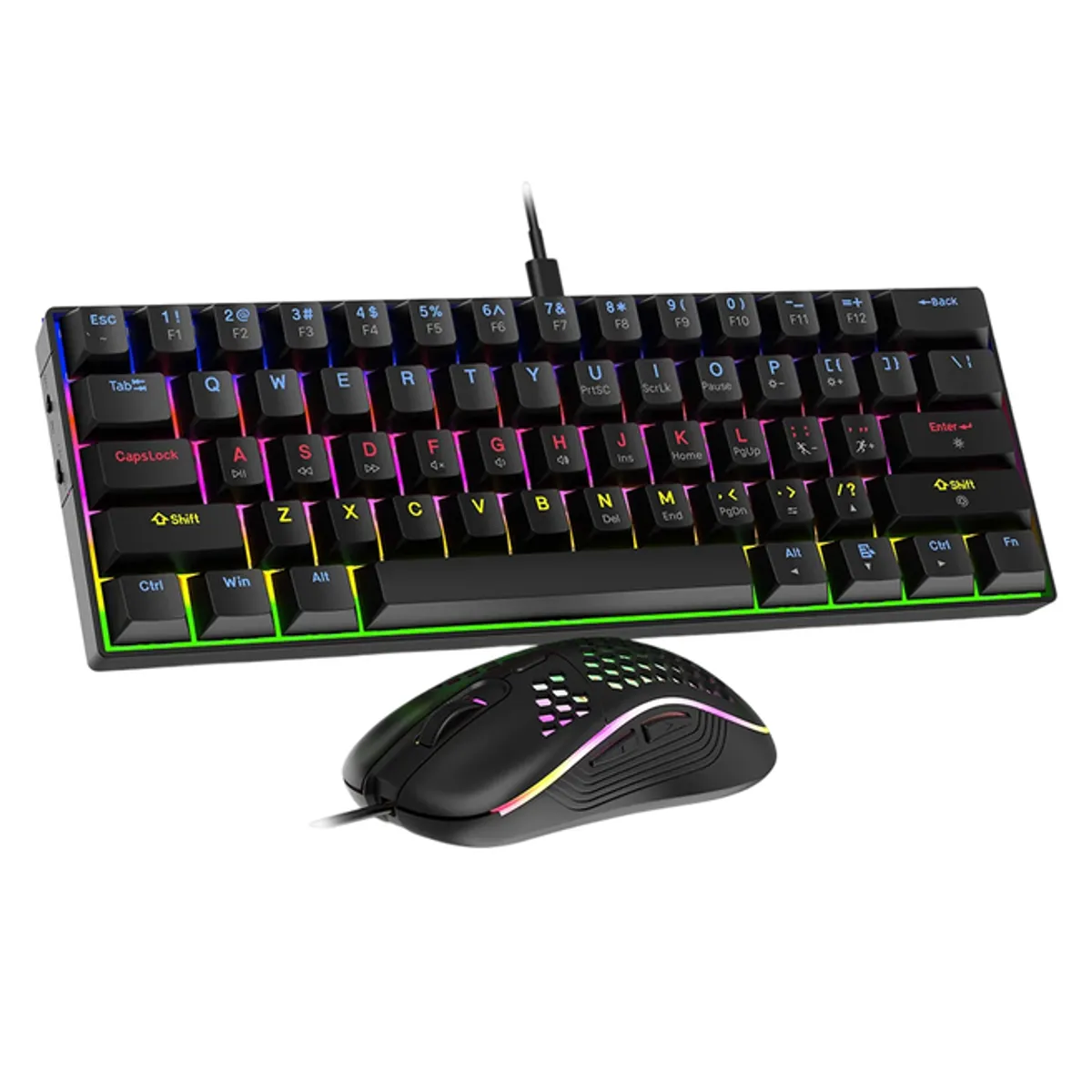 RMON TECH INFORMATICA Y TECNOLOGIA - MINI TECLADO MECANICO Y MOUSE NEGRO CON LUZ RGB RETROILUMINADO